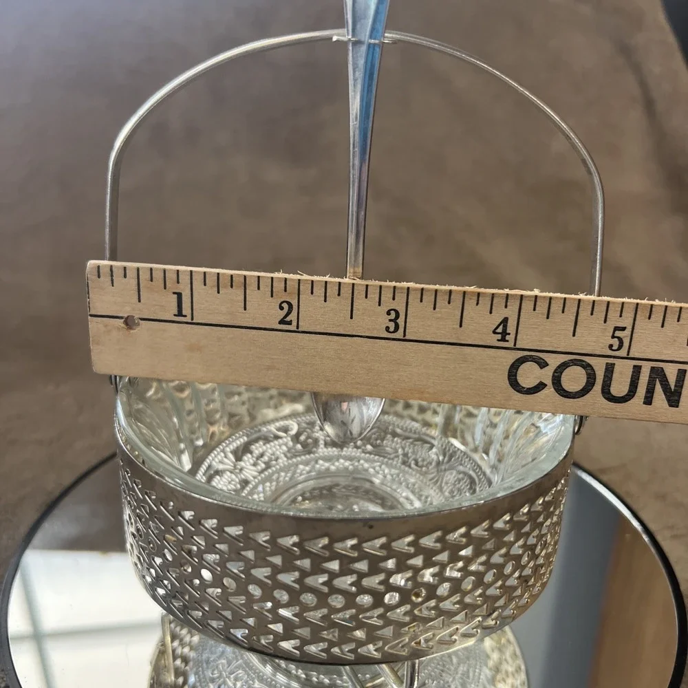 Vintage Glass Relish/Jelly Dish with Stand & 1847‎ Rogers Bros Daffodil Spoon